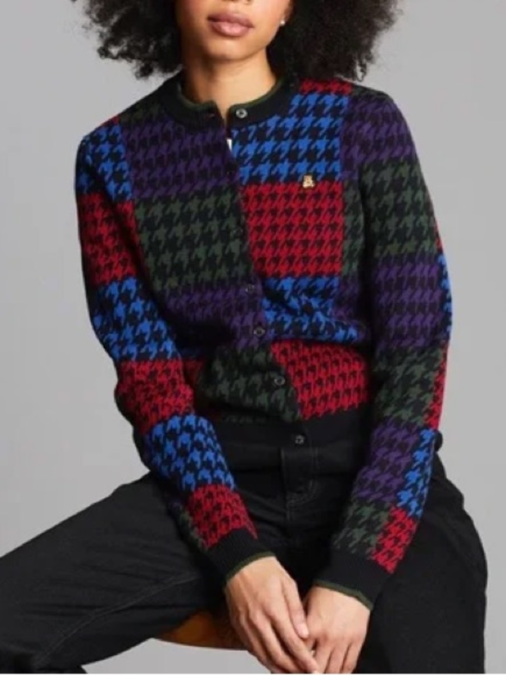 Teddy Fresh Houndstooth‎ Colorblock Cardigan Academia Old Money Classic Office M